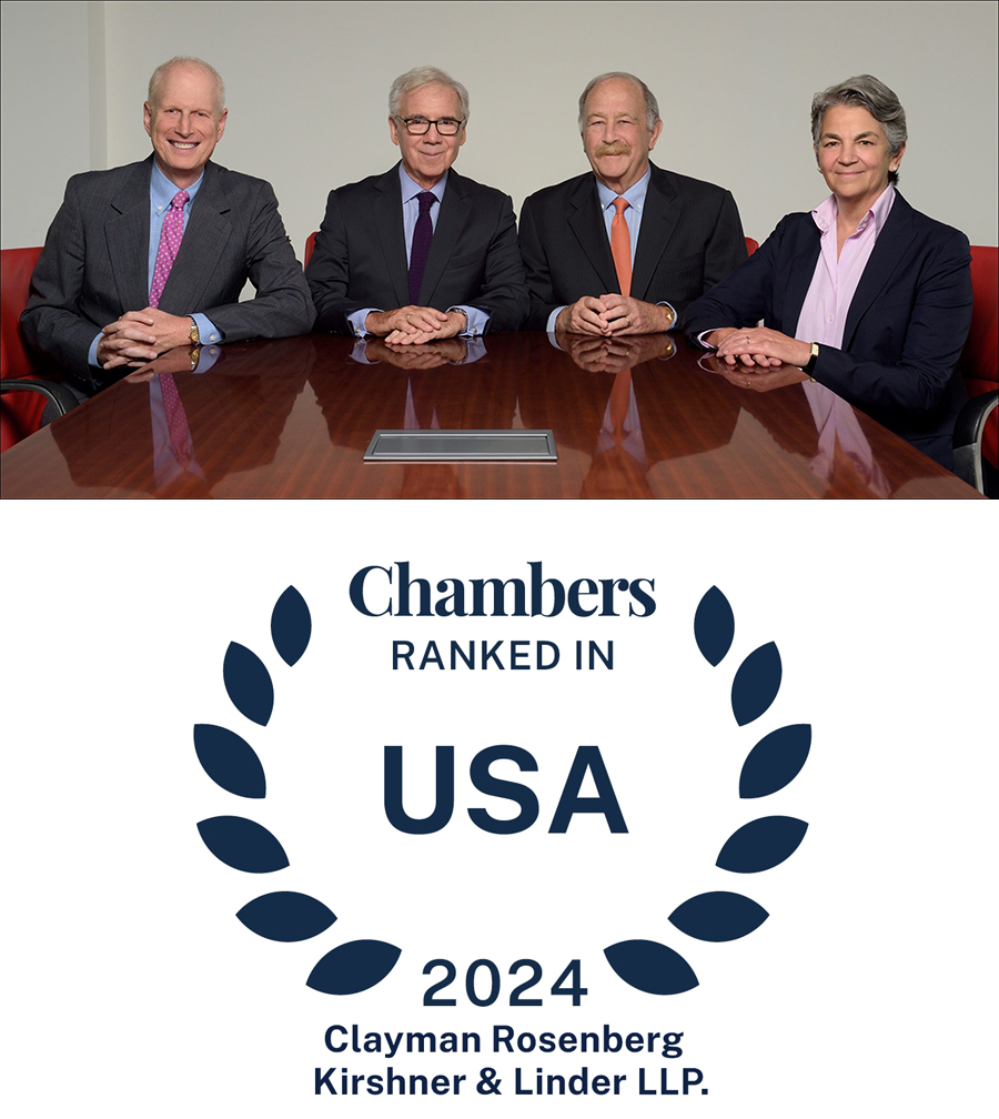 Clayman Rosenberg Kirshner & Linder partners and Chambers 2024 badge